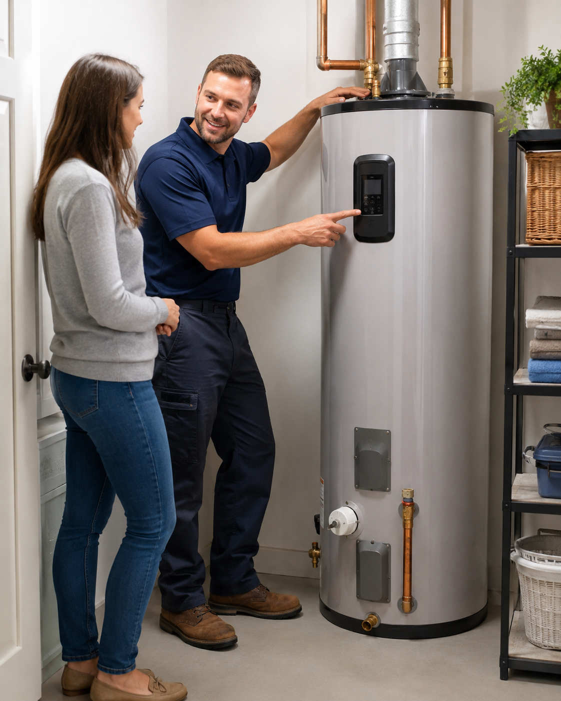 New water heater being installed in Nipomo garage for busy family home
